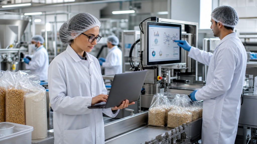 ERP para indústria de alimentos com painel de produção, estoque e indicadores industriais integrados