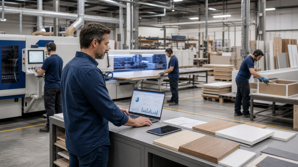 ERP para indústria moveleira com painel de produção, estoque e indicadores industriais integrados