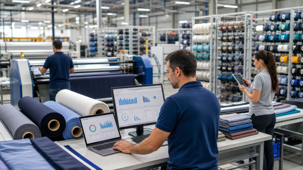 ERP para indústria têxtil com painel de produção, estoque e indicadores industriais integrados