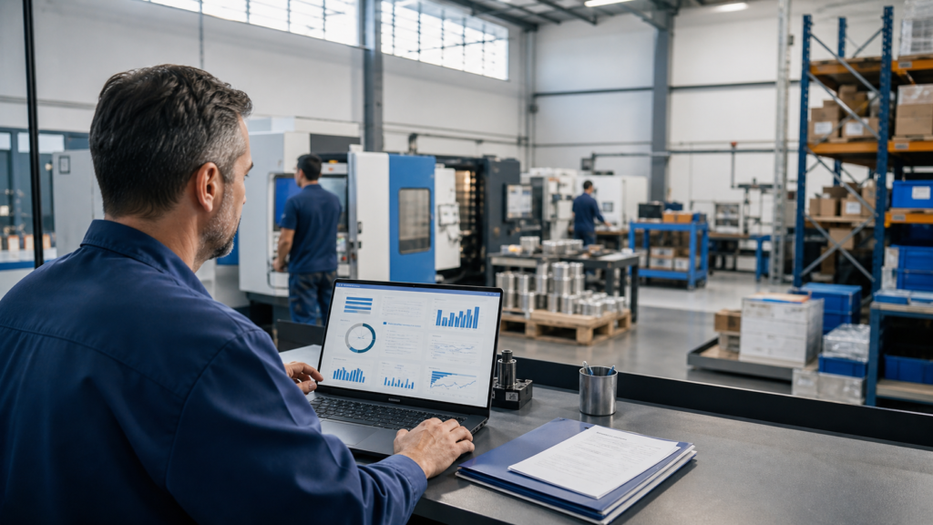 ERP para pequenas indústrias com painel de produção, estoque e indicadores industriais integrados